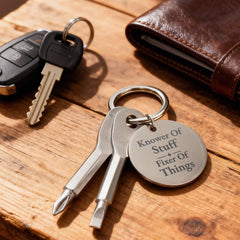 Knower Of Stuff, Fixer Of Things – Engraved Screwdriver Keychain