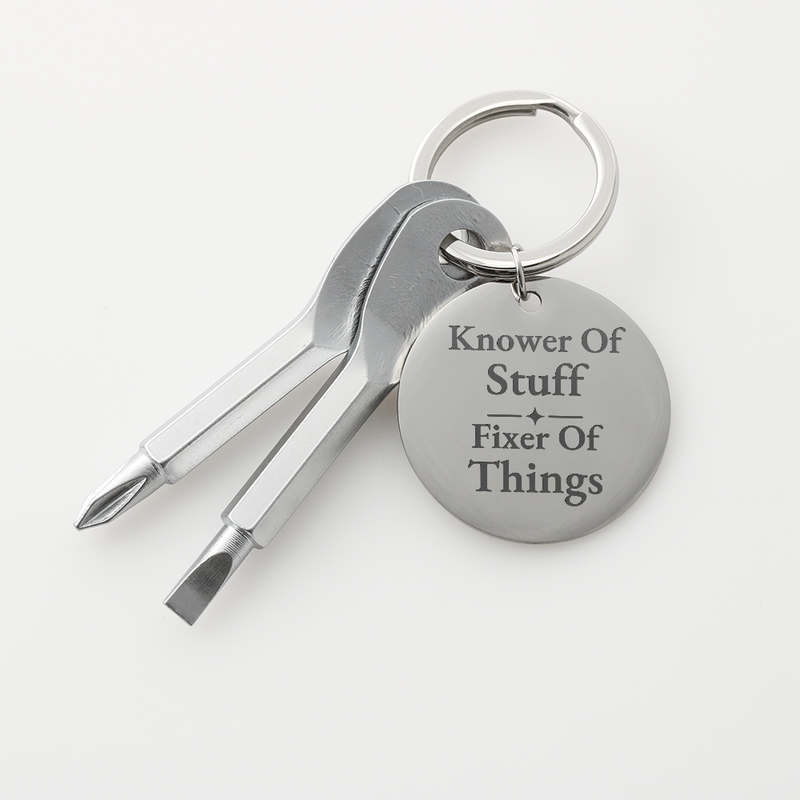 Knower Of Stuff, Fixer Of Things – Engraved Screwdriver Keychain