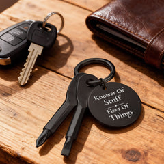 Knower Of Stuff, Fixer Of Things – Engraved Screwdriver Keychain