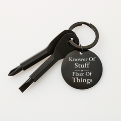 Knower Of Stuff, Fixer Of Things – Engraved Screwdriver Keychain
