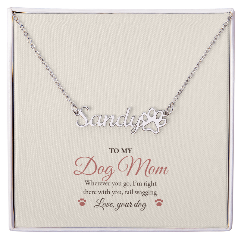 Dog Mom Paw Print Name Necklace – Personalized With Your Dog's Name