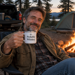 It's Probably Whiskey – Funny Enamel Camping Mug for Dad