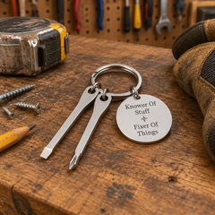 Knower Of Stuff, Fixer Of Things – Engraved Screwdriver Keychain