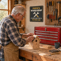 Papa's Workshop – If Papa Can't Fix It, No One Can – Metal Sign